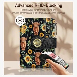 Floral RFID-Blocking Wallet Case - Black Brown Cow Sunflower